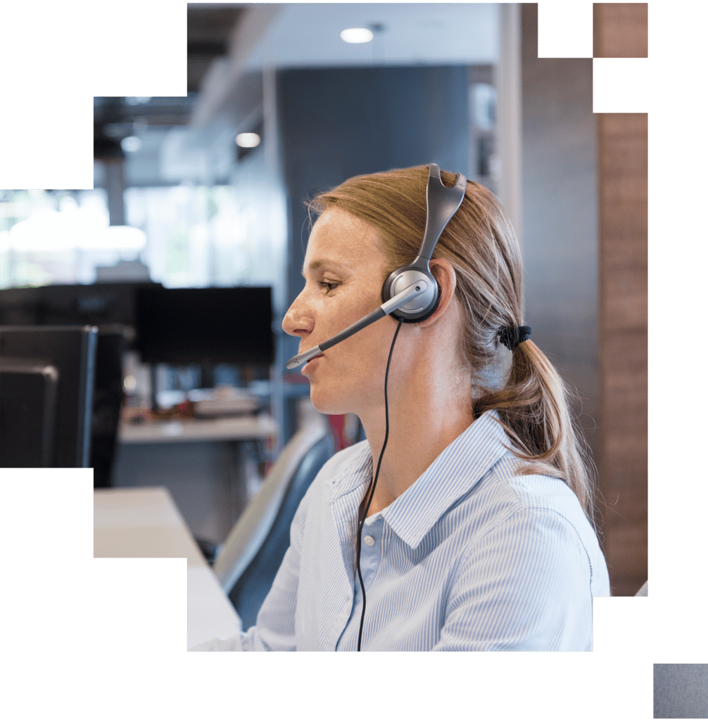 Female support phone operator with headset