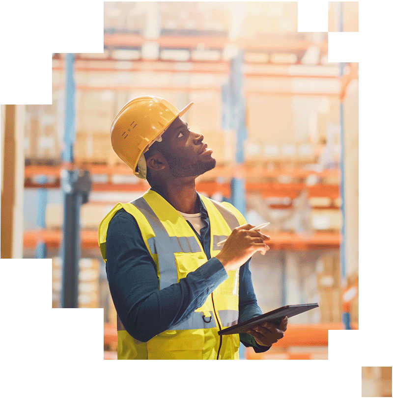 African American construction worker using tablet